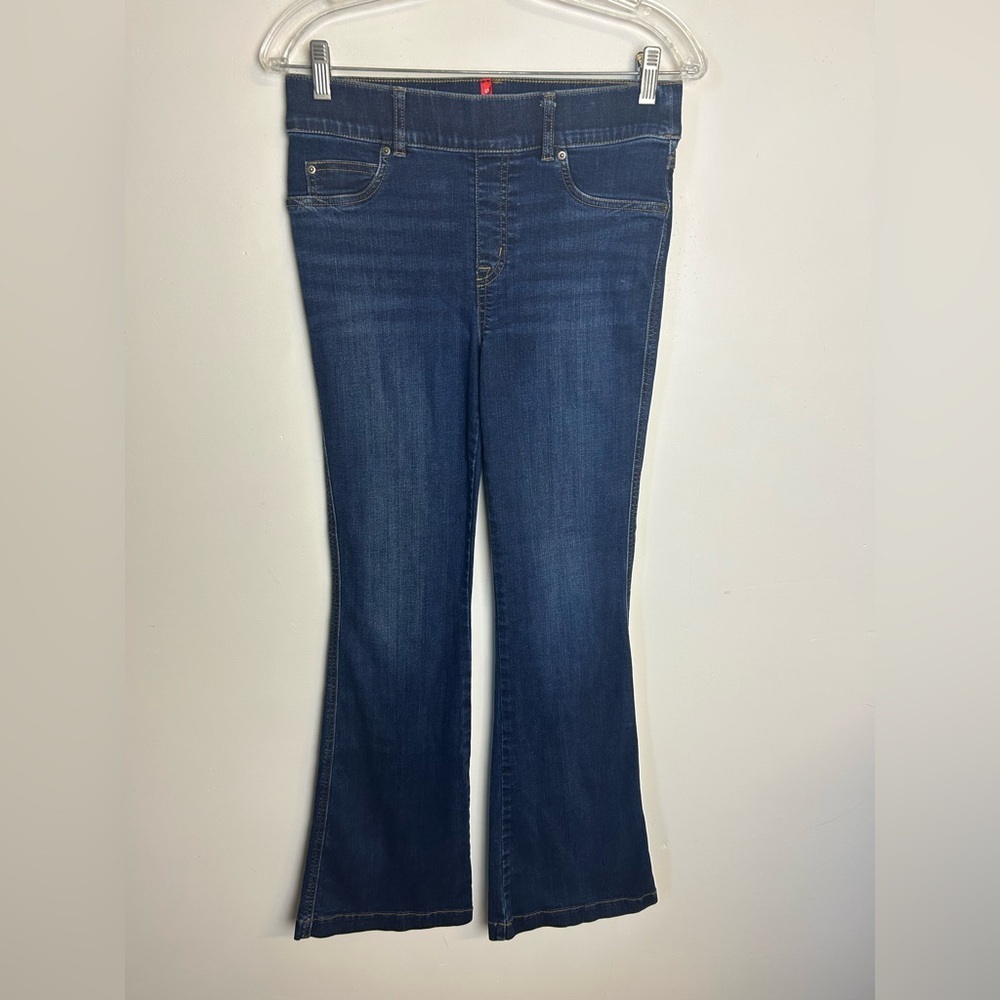 Spanx Blue Women's Jeans Bell Wide Leg Stretch Comfortable Pull on‎ Washed Sz M